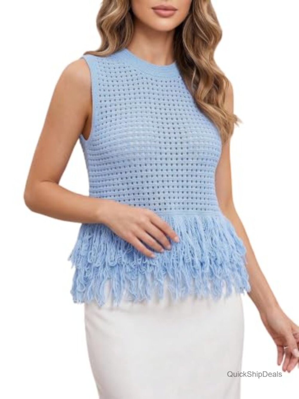 Milumia Fringe Crochet Tank Top Hollow Out Knit Sweater Vest